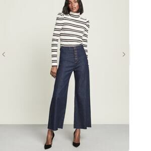 Veronica Beard Grant wide leg indigo dark blue raw hem jeans size 25